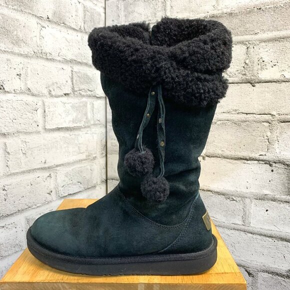 Ugg Black Suede Sherpa Lined Mid Calf Boots - Picture 1 of 12